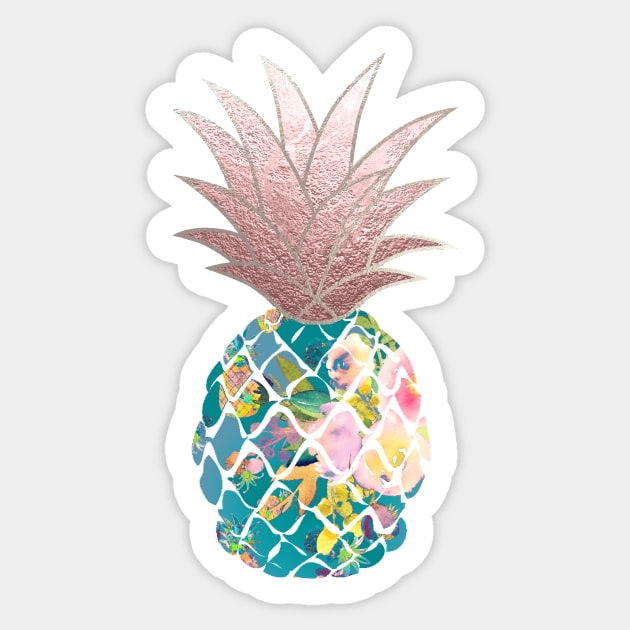 Aloha pineapple, teal + faux rose gold Sticker by PixDezines